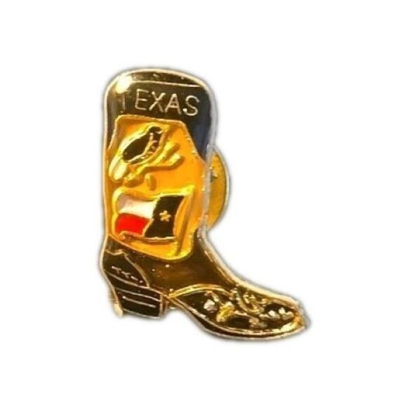 Jewelry - Texas Longhorn State Map Shaped Boot Cowboy Western Souvenir Hat Lapel Pin Badge